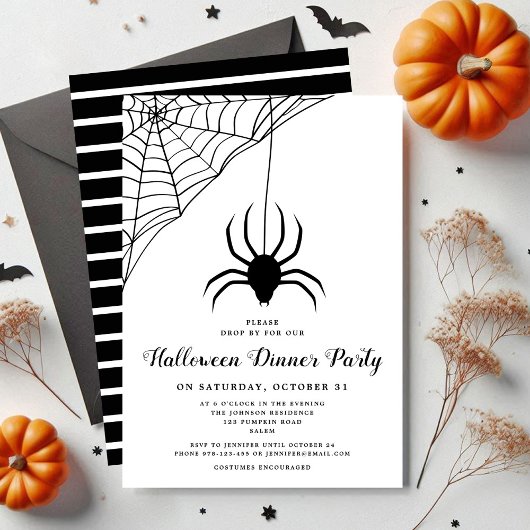 Schattige Zwarte Spin Halloween Dinerfeest Kaart