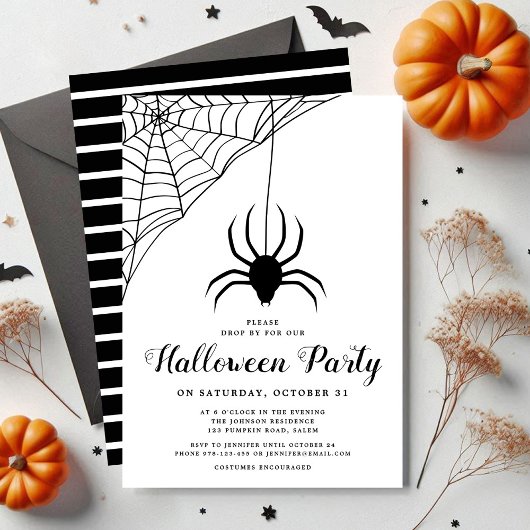 Schattige Zwarte Spin Halloween Feest Kaart