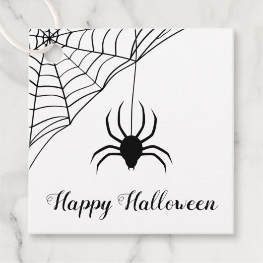 Schattige Zwarte Spin Happy Halloween Bedankjes Labels (Voorkant)