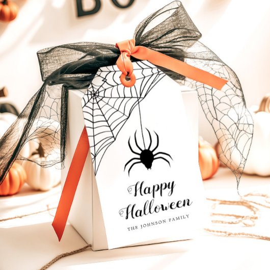 Schattige Zwarte Spin Happy Halloween Cadeaulabel