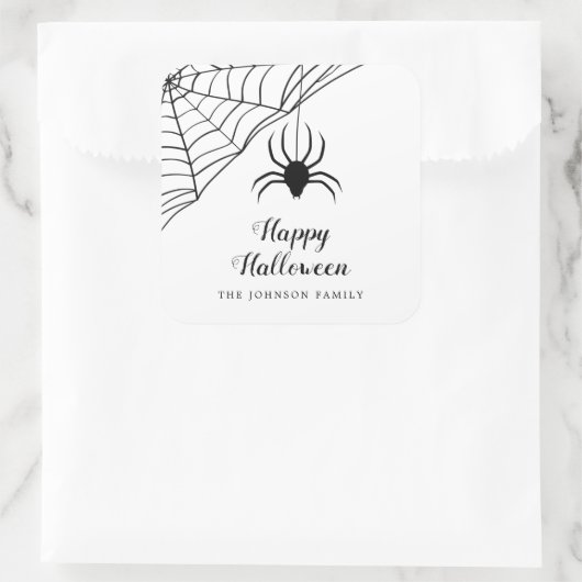 Schattige Zwarte Spin Happy Halloween Vierkante Sticker (Tas)