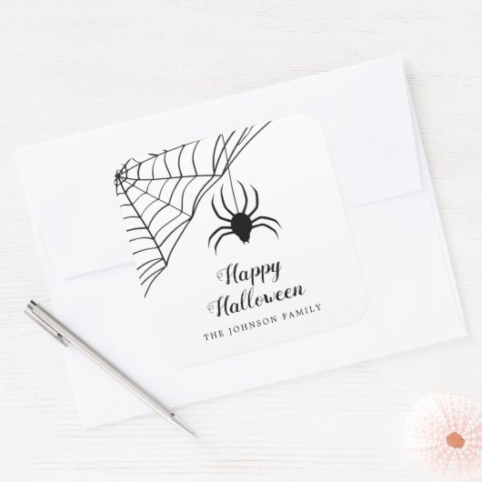 Schattige Zwarte Spin Happy Halloween Vierkante Sticker (Envelop)