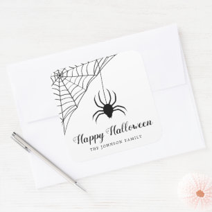 Schattige Zwarte Spin Happy Halloween Vierkante Sticker