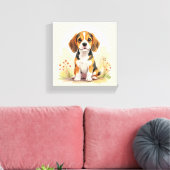 Schattige zwarte tan & witte driekleurige Beagle P Canvas Afdruk (Insitu (Woonkamer))