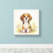 Schattige zwarte tan & witte driekleurige Beagle P Canvas Afdruk (Insitu (Houten vloer))