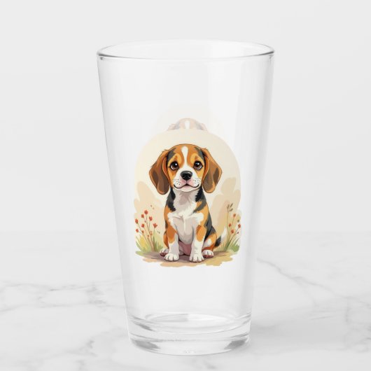 Schattige zwarte tan & witte driekleurige Beagle P Glas (Voorkant)