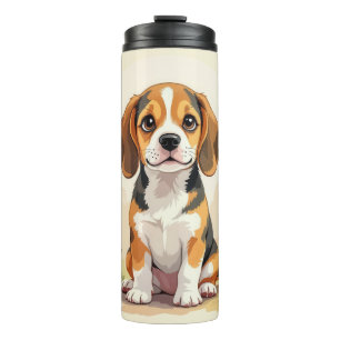 Schattige zwarte tan & witte driekleurige Beagle P Thermosbeker