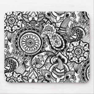 Schattige zwarte witte bloemen paisley muismat