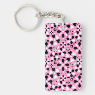 Schattige zwarte witte bloemen sleutelhanger