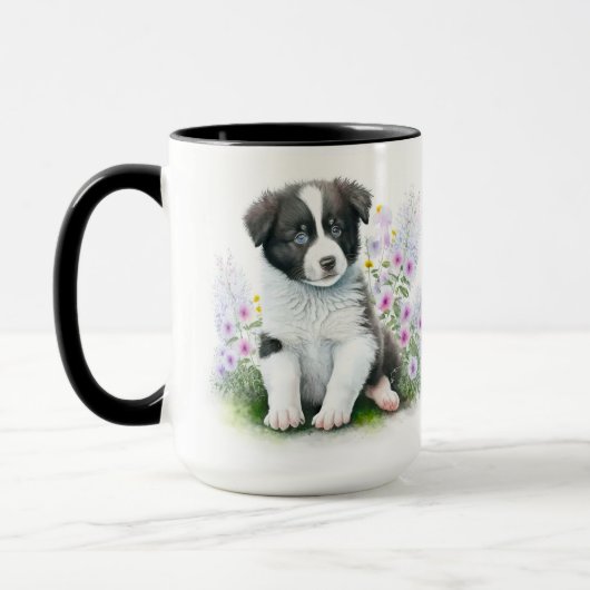 SCHATTIGE ZWARTE WITTE GRENSCOLLIE PUPPY DOG MOK (Links)