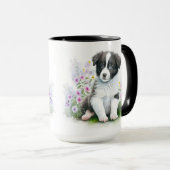 SCHATTIGE ZWARTE WITTE GRENSCOLLIE PUPPY DOG MOK (Voorkant rechts)