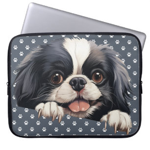 SCHATTIGE ZWARTE & WITTE JAPANSE CHIN HONDJES LAPTOP SLEEVE