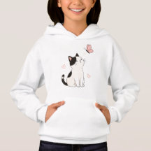 Schattige Zwarte & Witte Kat met Roze Vlinder