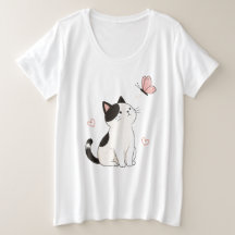 Schattige Zwarte & Witte Kat met Roze Vlinder