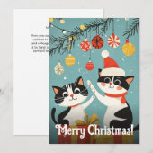 Schattige Zwarte Witte Katten Kerstversiering Boom Feestdagenkaart (Voorkant / Achterkant)