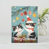 Schattige Zwarte Witte Katten Kerstversiering Boom Feestdagenkaart (Staand voorkant)