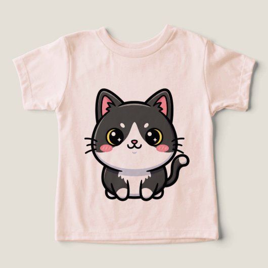 Schattige Zwarte Witte Kawaii Kitten (Design voorkant)