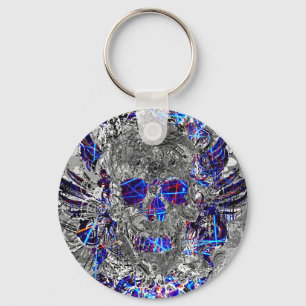 Schattige zwarte witte kleurrijke neon schedel sleutelhanger