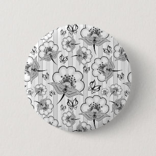Schattige zwarte witte naadloze bloemen patronen ronde button 5,7 cm