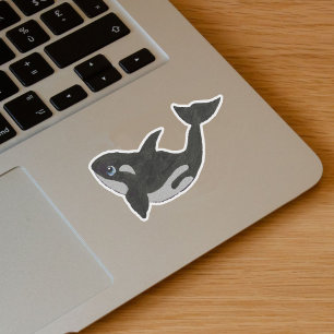 Schattige Zwarte Witte Orka Blauwe Ogen Sticker