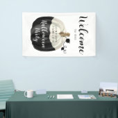 Schattige Zwarte & Witte Pompoen Halloween Feest V Spandoek (Beurs)