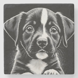 Schattige Zwarte & Witte Puppy – Hondenliefhebber  Stenen Onderzetter
