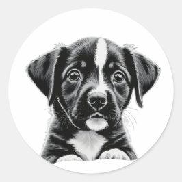 Schattige Zwarte & Witte Puppy – Lief Hond Sticker