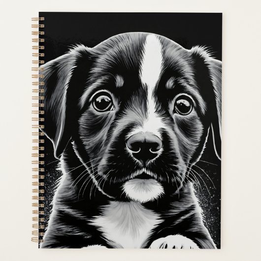 Schattige Zwarte & Witte Puppy – Planner voor Hond (Voorkant)
