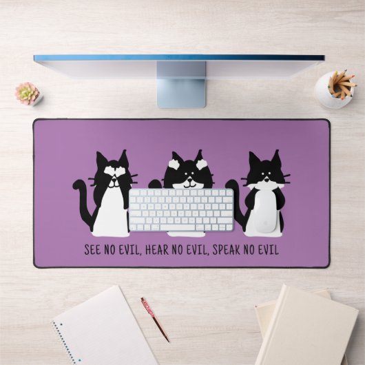 Schattige Zwarte Witte Tuxedo Katten Paars Bureaumat (Kantoor 1)