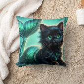 schattige zwarte zeemeermin kitten met groene ogen kussen (Deken)