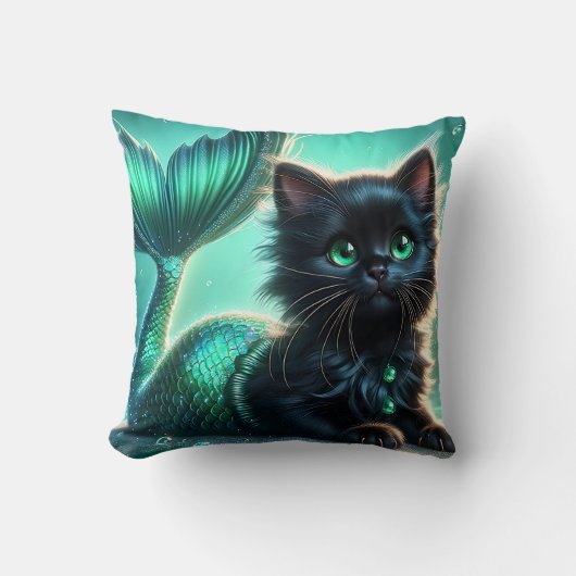 schattige zwarte zeemeermin kitten met groene ogen kussen (Voorkant)