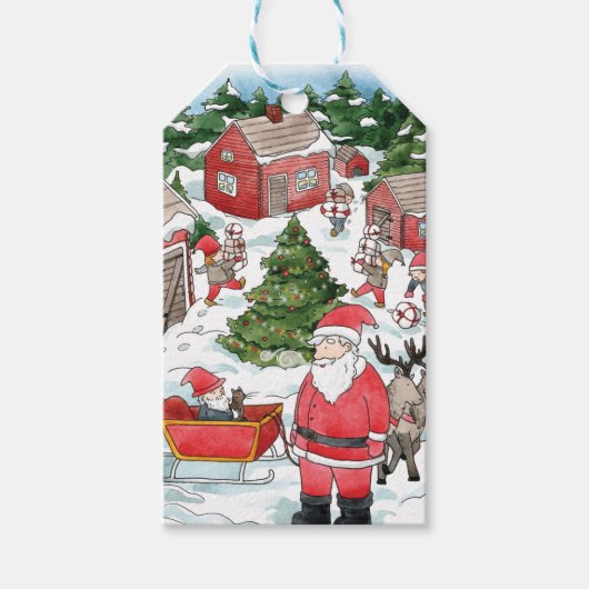 Schattige Zweeds Tomten Christmas Village Waterver Cadeaulabel (Voorkant)