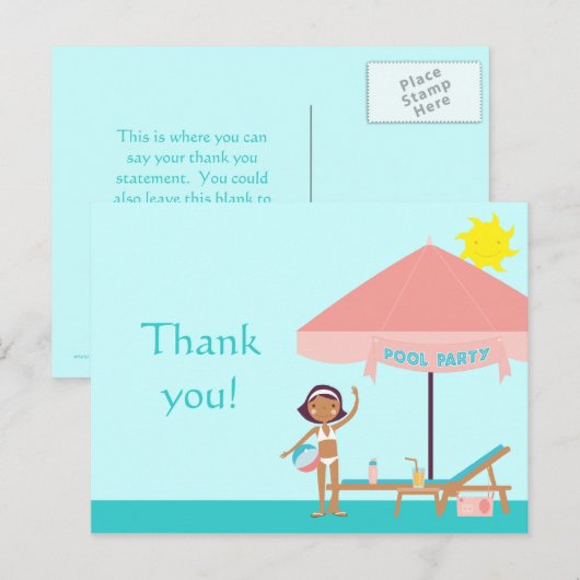 Schattige zwembad feest meisje's dank je briefkaar briefkaart (Voorkant / Achterkant)