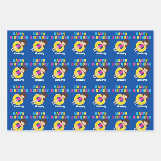 Schattige Zwembad Meisje Aangepaste Zwemmer Verjaa Inpakpapier Vel (Voorkant 2)