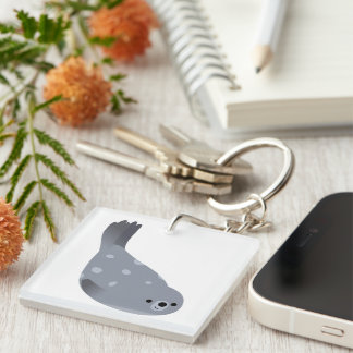 Schattige Zwemmen Cartoon Harbour Seal Acryl Sleut Sleutelhanger