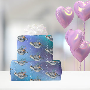 Schattige zwemmen Zee schildpadpatroon Cadeaupapier