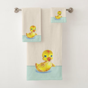 Schattige zwemmende eendjes op licht zand beige ba bad handdoek