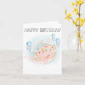 Schattige Zwemwalvis Happy Birthday Kaart (Gele Bloem)