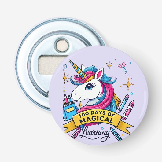 Schattigee 100 dagen van de School Magische Leren  Button Flesopener (Voorkant)