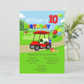 Schattigee 10e Verjaardag Rode Golf Cart Boy's Kaart (Staand voorkant)