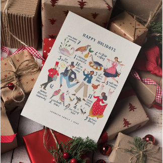 Schattigee 12 dagen van Christmas Classic Illustra Feestdagenkaart