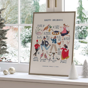 Schattigee 12 dagen van Christmas Classic Illustra Poster