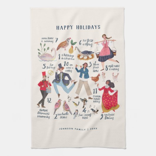 Schattigee 12 dagen van Christmas Classic Illustra Theedoek (Verticaal)