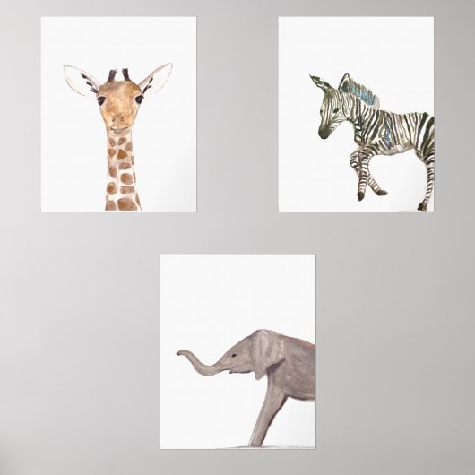Schattigee 16x20 Safari Oerwoud Animal Waterverf N Muurkunst Sets (Voorkant)