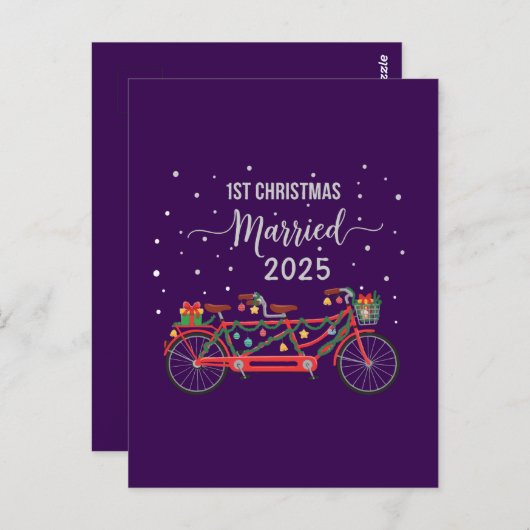 Schattigee 1e kerst Getrouwd 2025 Tandem Fiets Briefkaart (Voorkant / Achterkant)