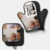 Schattigee 1e Vaderdag Script 3 Fotocollage Ovenwant & Pannenlap Set (Voorkant / Achterkant)