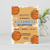 Schattigee 1e verjaardag Basketbal Uitnodiging (Staand voorkant)