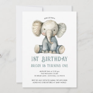 Schattigee 1e Verjaardag Blauw Gevulde Olifant Spe Kaart