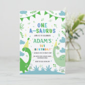 Schattigee 1e Verjaardag Groene Dinosaurus Kaart (Staand voorkant)