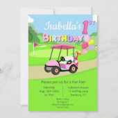 Schattigee 1e Verjaardag Polka Dot Pink Girly Golf Kaart (Voorkant)